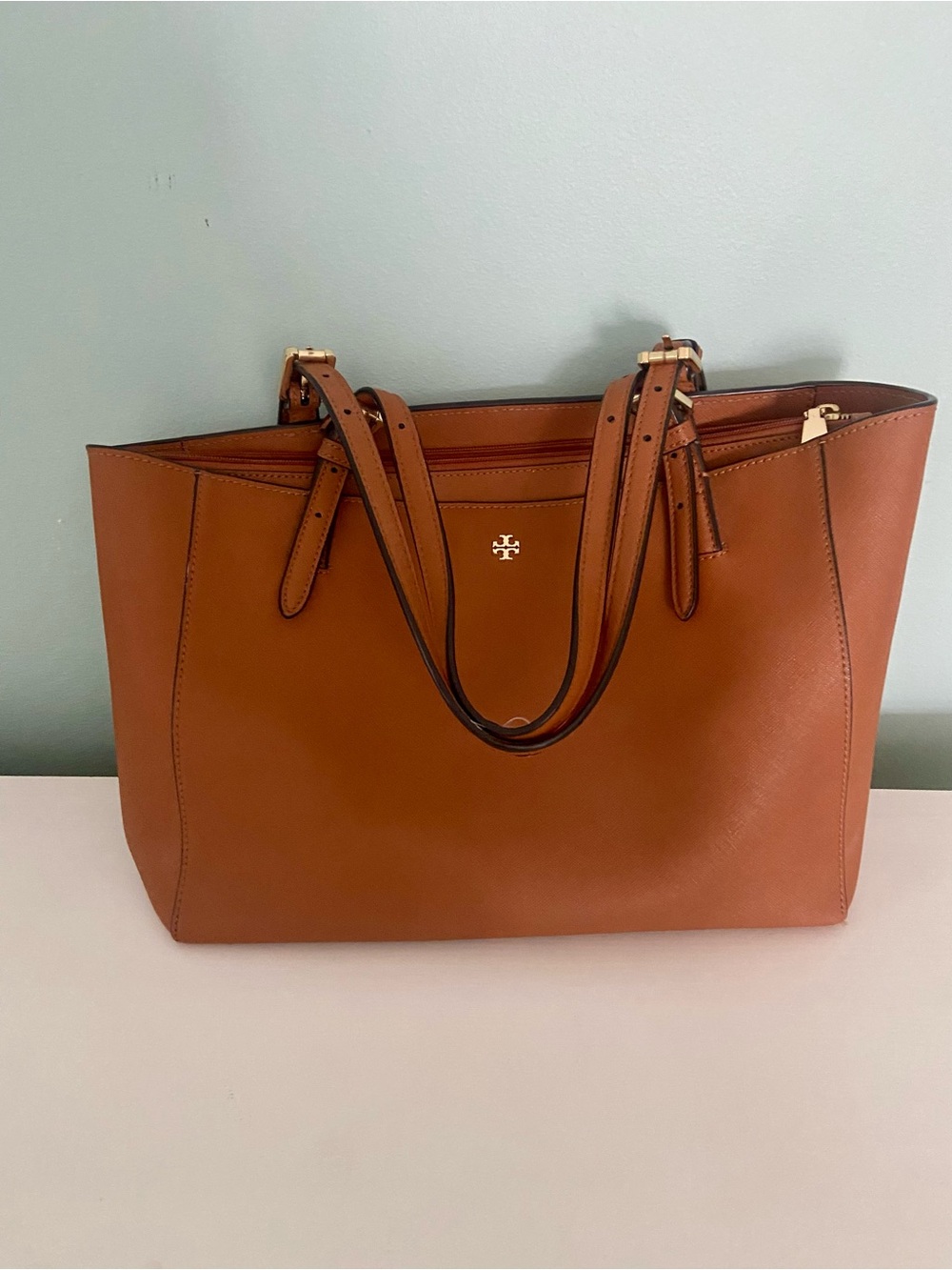 Tory Burch Saffiano Leather Small Buckle Tote - Picture 2 of 13